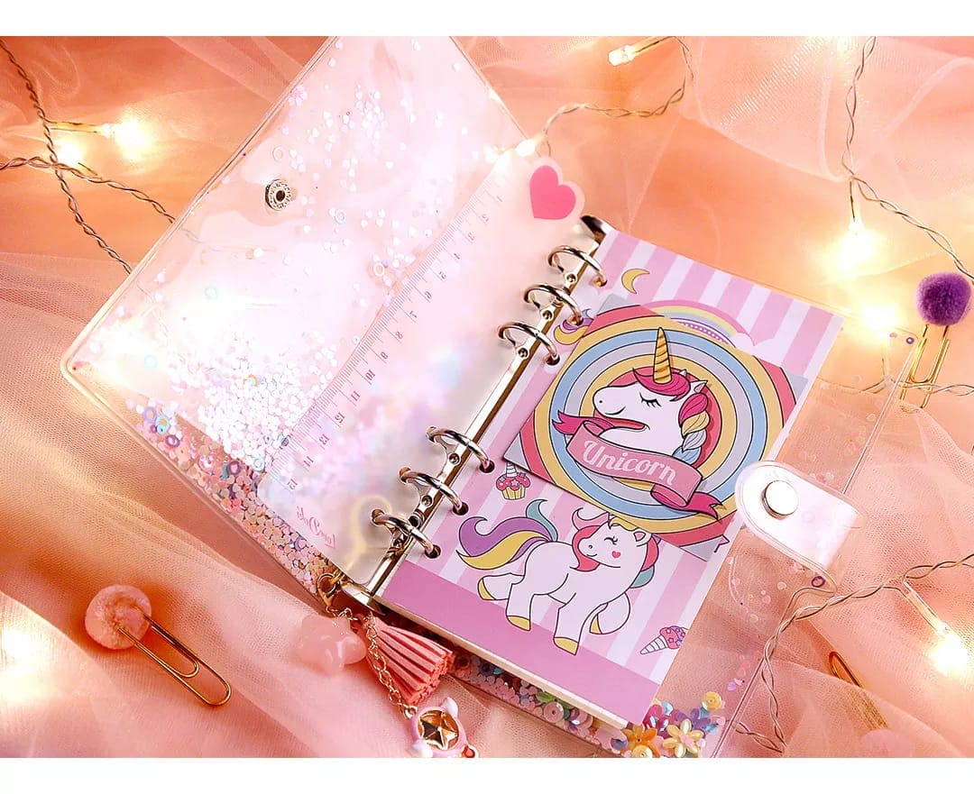 Unicorn Spiral Notebook Set, Weekly Planner Diary Paper Notepad, Pink Sequin Petal Transparent Unicorn Notebook Set Unicorn Spiral Notebook Set, Weekly Planner Diary Paper Notepad, Pink Sequin Petal Transparent Unicorn Notebook Set